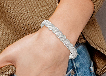 Sterling Silver Polished Twisted and Woven Flexible Bangle