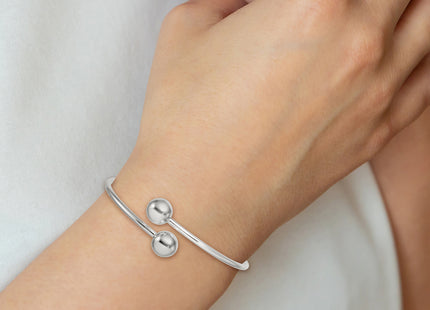 Sterling Silver Polished Ball Ends Flexible Cuff Bangle