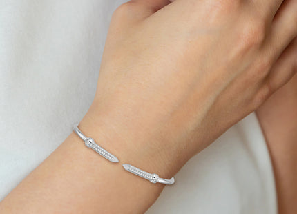 Sterling Silver Rhodium-plated Polished CZ Pointed Ends Flexible Cuff Bangle