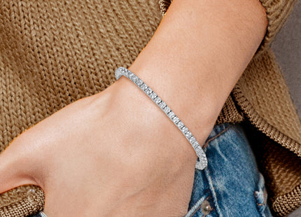 Sterling Silver Rhodium-plated Polished CZ Star Flexible Cuff Bangle Bracelet