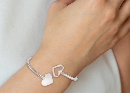 Sterling Silver Polished Double Heart Flexible Cuff Bangle