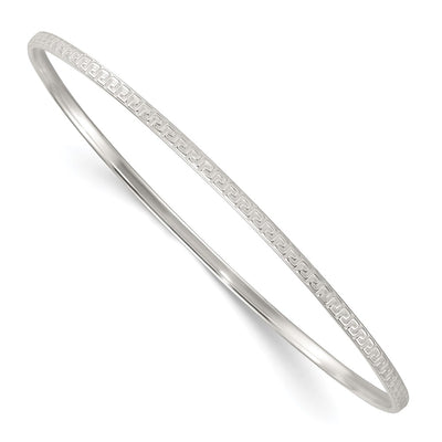 Sterling Silver Polished and Textured Greek Key Slip-on Bangle Bracelet