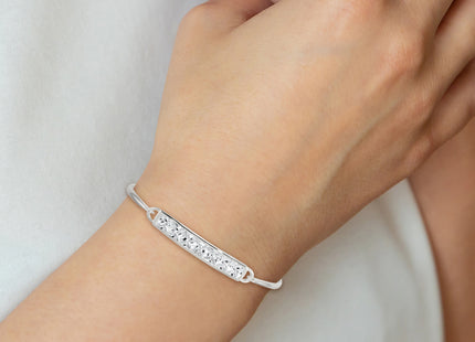Sterling Silver Polished Square CZ Bar Bangle