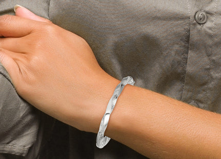 Sterling Silver Polished Textured and Twisted Greek Key Hinged Bangle