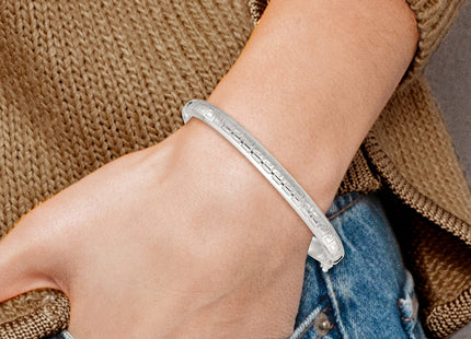 Sterling Silver Polished and Textured Greek Key Hinged Bangle