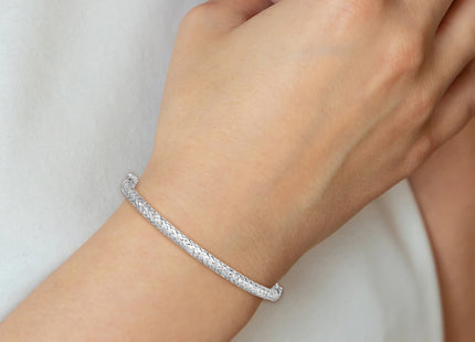 Sterling Silver Rhodium-plated Polished and Diamond-cut Hinged Bangle