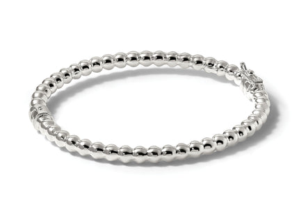 Sterling Silver Polished Beaded Design Hinged Bangle