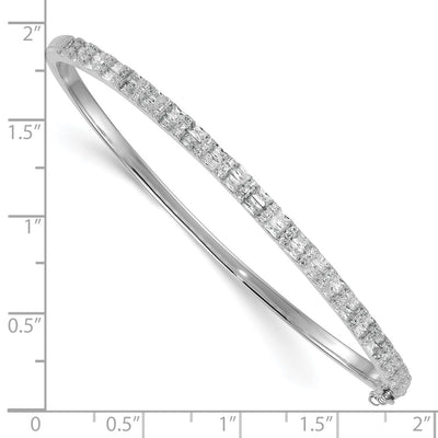 Sterling Silver Rhodium-plated Polished Round and Emerald-shape CZ Fancy Hinged Bangle