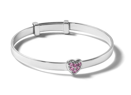 Sterling Silver Rhodium-plated Polished Pink CZ Heart Childrens Expandable Bangle