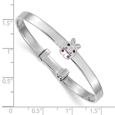 Sterling Silver Rhodium-plated Polished Pink And Red CZ Lady Bug Childrens Expandable Bangle