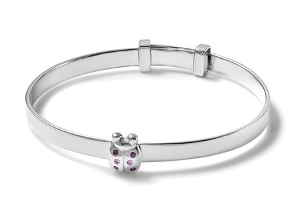 Sterling Silver Rhodium-plated Polished Pink And Red CZ Lady Bug Childrens Expandable Bangle