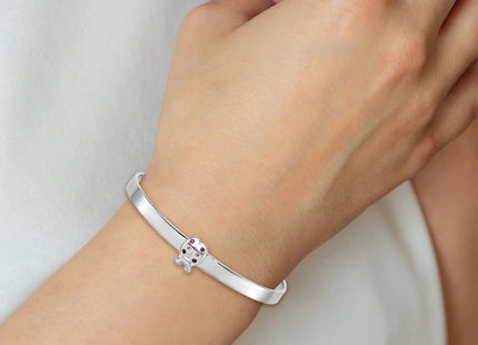Sterling Silver Rhodium-plated Polished Pink And Red CZ Lady Bug Childrens Expandable Bangle