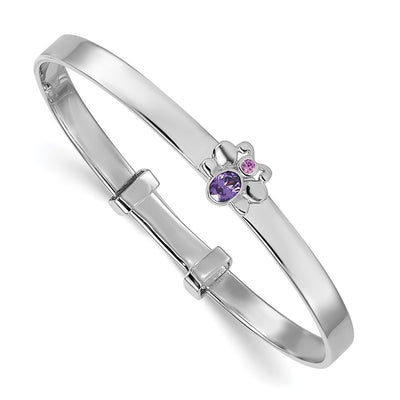 Sterling Silver Rhodium-plated Polished Pink And Purple CZ Butterfly Childrens Expandable Bangle