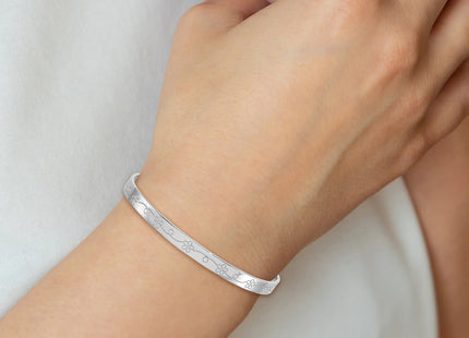 Sterling Silver Rhodium-plated Polished Etched Floral Pattern Childrens Expandable Bangle