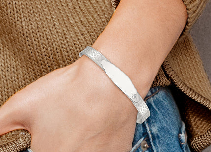 Sterling Silver Polished White CZ Claddagh Expandable Slip-on Baby ID Bangle