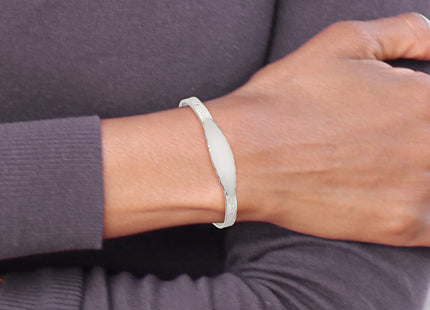 Sterling Silver Polished Textured Floral Expandable Slip-on Baby ID Bangle