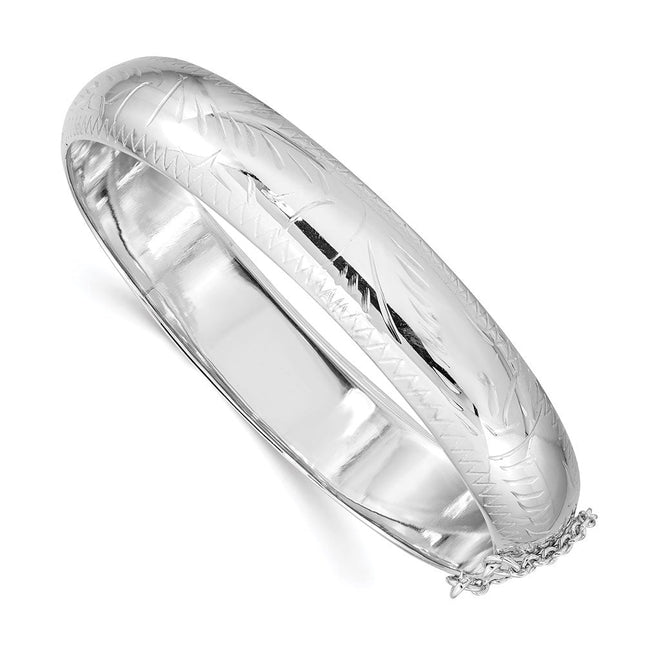 Sterling Silver Rhodium-plated D/C Fancy Hinged Bangle Bracelet