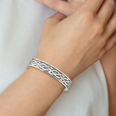 Sterling Silver Antiqued Celtic Design Cuff Bangle Bracelet