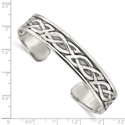 Sterling Silver Antiqued Celtic Design Cuff Bangle Bracelet