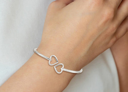 Sterling Silver Polished Heart Bangle (Style QB597)