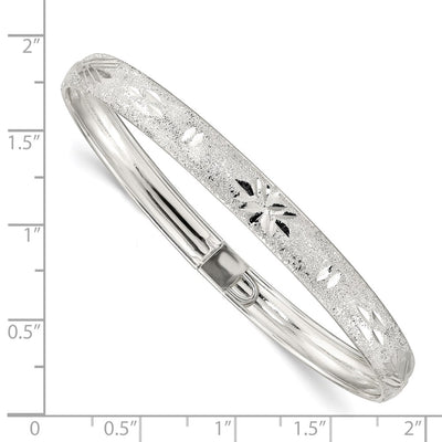 Sterling Silver Laser and Diamond-cut Flexible Bangle, 7.25 x 6.5mm