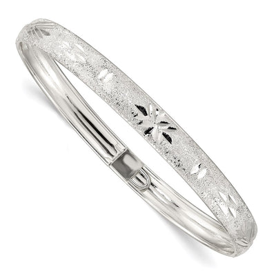 Sterling Silver Laser and Diamond-cut Flexible Bangle, 7.25 x 6.5mm