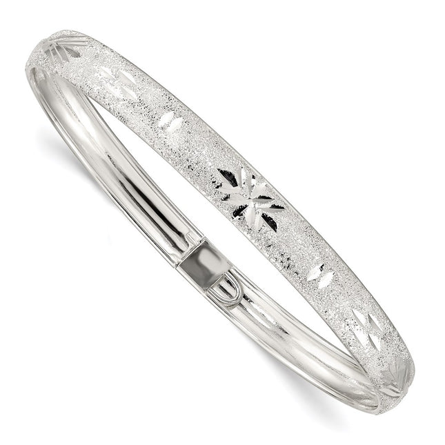 Sterling Silver Laser and Diamond-cut Flexible Bangle, 7.25 x 6.5mm