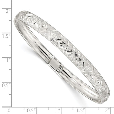 Sterling Silver Laser and Diamond-cut Flexible Bangle, 7.00 x 6.5mm
