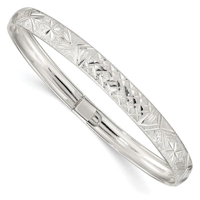 Sterling Silver Laser and Diamond-cut Flexible Bangle, 7.00 x 6.5mm