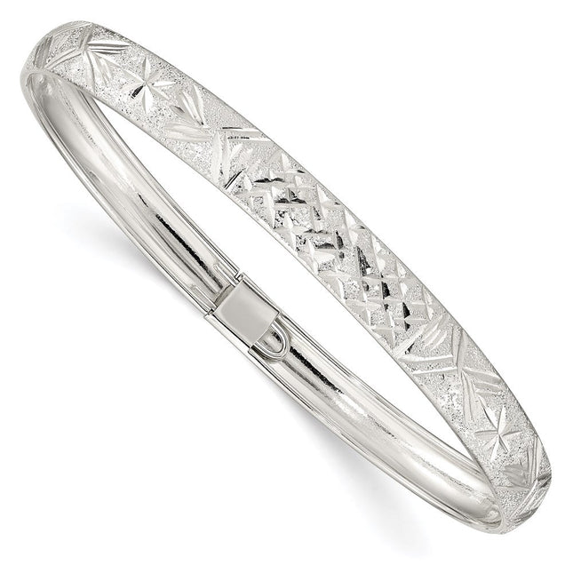 Sterling Silver Laser and Diamond-cut Flexible Bangle, 7.00 x 6.5mm