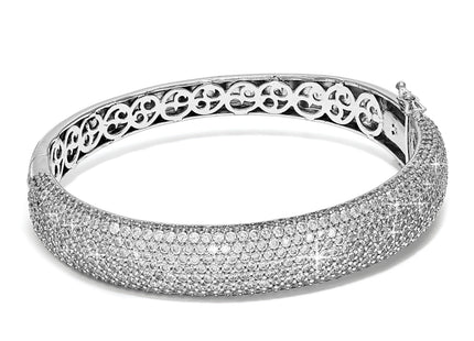 Sterling Shimmer Sterling Silver Rhodium-plated 568 Stone CZ Pav Hinged Bangle