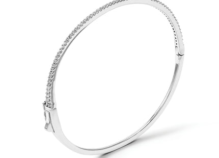 Sterling Shimmer Sterling Silver Rhodium-plated 62 Stone CZ Hinged Bangle Bracelet