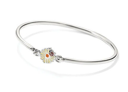 Sterling Silver Enameled Flower & Ladybug Children's Bangle Bracelet
