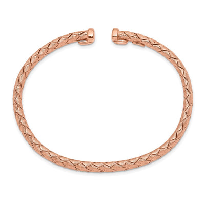Sterling Silver Rose-tone Polished and Textured Bangle
