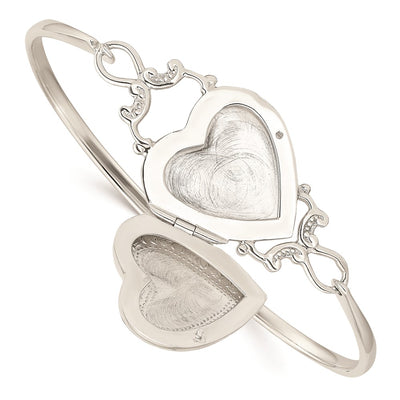 Sterling Silver Heart Locket Flexible Bangle Bracelet