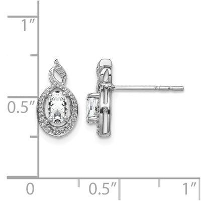 Sterling Silver Rhodium-plated White Topaz & Diam. Earrings, 13 x 7mm