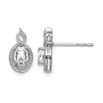 Sterling Silver Rhodium-plated White Topaz & Diam. Earrings, 13 x 7mm
