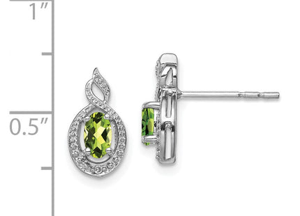 Sterling Silver Rhodium-plated Peridot & Diam. Earrings (Style QBE18AUG)