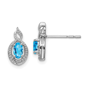 Sterling Silver Rhodium-plated Light Swiss Blue Topaz & Diam. Earrings (Style QBE18DEC)