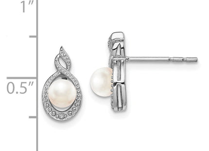 Sterling Silver Rhodium-plated FW Cultured Pearl & Diam. Earrings (Style QBE18JUN)