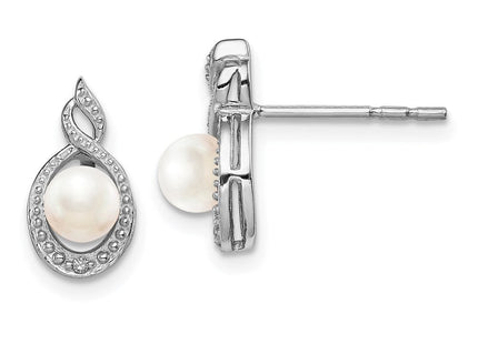 Sterling Silver Rhodium-plated FW Cultured Pearl & Diam. Earrings (Style QBE18JUN)