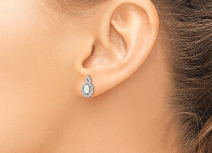 Sterling Silver Rhodium-plated Created Opal & Diam. Earrings (Style QBE18OCT)