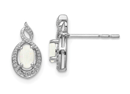 Sterling Silver Rhodium-plated Created Opal & Diam. Earrings (Style QBE18OCT)