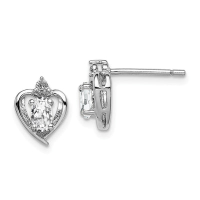 Sterling Silver Rhodium-plated White Topaz & Diam. Earrings, 10 x 7mm