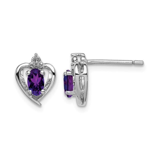 Sterling Silver Rhodium-plated Amethyst & Diam. Earrings, 10 x 7mm