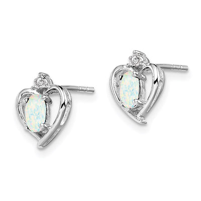 Sterling Silver Rhodium-plated Created Opal & Diam. Earrings, 10 x 7mm
