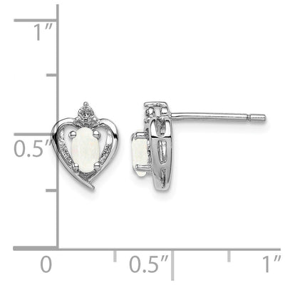 Sterling Silver Rhodium-plated Created Opal & Diam. Earrings, 10 x 7mm
