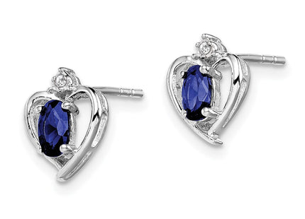 Sterling Silver Rhodium-plated Created Sapphire & Diam. Earrings (Style QBE19SEP)