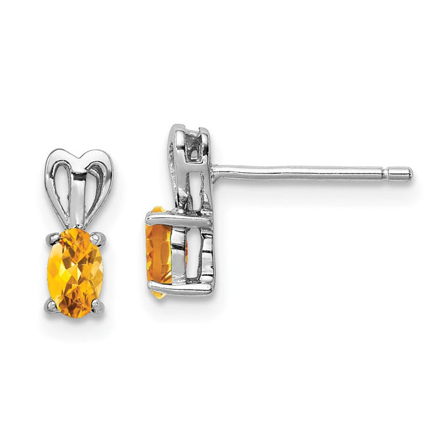 Sterling Silver Rhodium-plated Citrine Earrings, 10 x 4mm