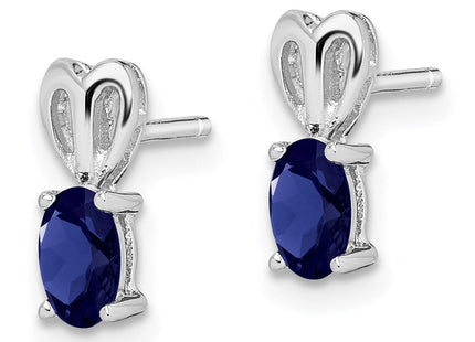 Sterling Silver Rhodium-plated Created Sapphire Earrings (Style QBE20SEP)